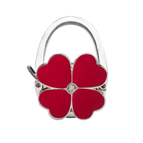 DSFIHJO Cuelga bolsos mesa Gancho for bolso externo de cuatro hojas, mano plegable y portátil cuero color sólido for la mesa Soporte para bolsos de mano multiusos(Red)