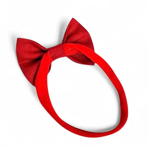 Leonyvie Hand Embroidered Classic Hair Bow on Super Soft Headband for Babies and Girls - Red - Image 2 thumbnail