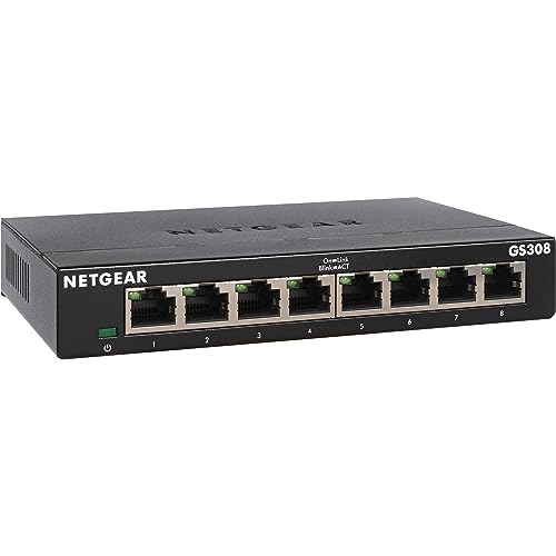 Image of NETGEAR GS308 8-Port Gigabit Ethernet Network Switch, Hub, Internet Splitter, Desktop, Sturdy Metal, Fanless, Plug and Play