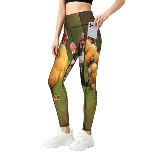 Pantalones de yoga con estampado de gallo sin transparencias con bolsillos