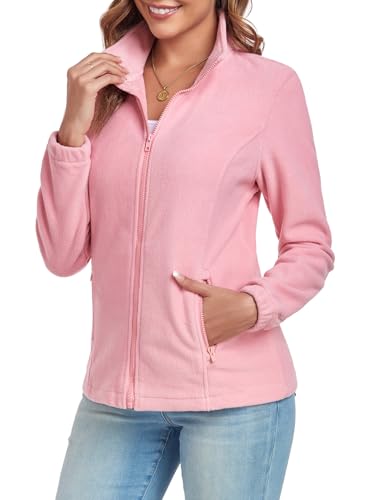Women's Full Zip up Fleece Jackets Stand Collar Long Sleeve Sherpa Fuzzy Warm Jacket with Pocket3