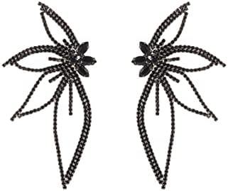 Huge Butterfly Studs Earrings Boho Vintage Rhinestone Statement Earrings Angel Wings Crystal Earrings Shiny Leaf-shaped Flower Stud Earrings Wedding Jewelry Gifts for Women Girls (Black)