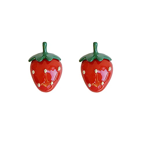 Cute Strawberry Stud Earrings for Women,Red Strawberry Earrings, Enamel White Strawberry Earring for Women Jewelry