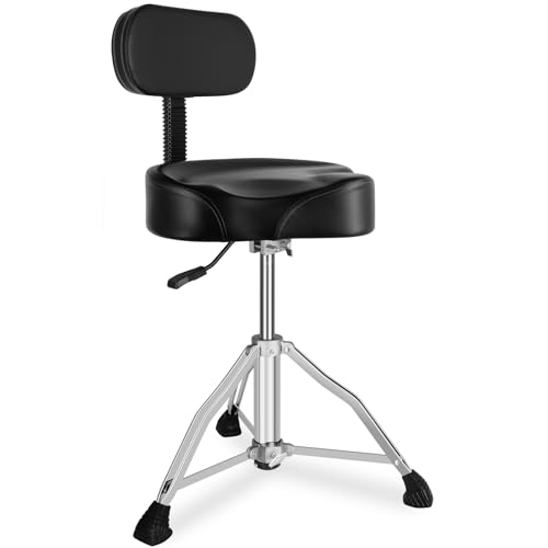 EASTROCK Drum Throne with Backrest Airlift Drum Chair Motorcycle Style Height Adjustable Heavy Duty Saddle Drum Seat with Backrest, Drum Stools with Back Rest for Drummer Adults（Motorcycle Black）