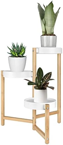 GARDENWILL Tall Plant Stand for Indoor Plants, 3 Tier Bamboo Indoor Corner Plant Stand Shelf for Home Bathroom Office Living Room Balcony Corner, Outdoor Flower Stand for Garden Patio