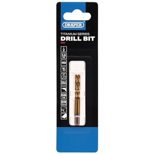 Draper 2pcs HSS Titanium Nitride Coated Drill Bit, 3.0mm x 61mm - 08862 - for Steel, Non-Ferrous Metals, Wood and Hard Plastic 2 Draper 2pcs HSS Titanium Nitride Coated Drill Bit, 3.0mm x 61mm - 08862 - for Steel, Non-Ferrous Metals, Wood and Hard Plastic - Image 2