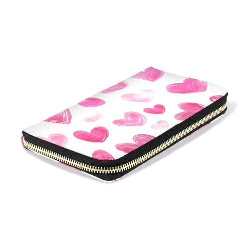 Long Wallets Leather Bifold Wallet for Women Pink Heart-shaped with Zipper Credit Card Holder Large Capacity4