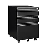 Panana 2/3 Drawer Mobile File Cabinet, Steel Lockable Office Cabinet with Wheels Under Desk Drawers on Casters for Home Office Furniture, Fully Assembled (Black, 3 Drawers)