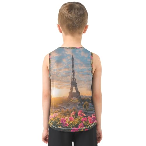 Boys Tank Top Shirts Eiffel Tower Flowers Landscapes Sleeveless T-Shirts Crew Neck for Kids Clothing Children3