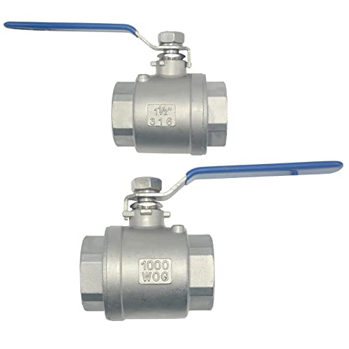 2Pcs 316 Stainless Steel 1.5" Full Port Ball Valve with Heavy Duty Blue Vinyl Insulation Handle, NPT Female x Female Thread,1000 WOG