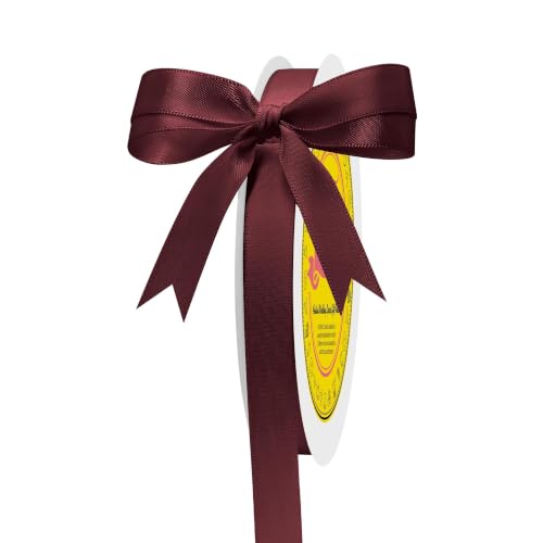 Image of Double Face Burgundy Satin Ribbon 1 /2 inch X 50 Yards Polyester Wine Red Ribbon for Gift Wrapping Very Suitable for Weddings Party Invitation Decorations and More