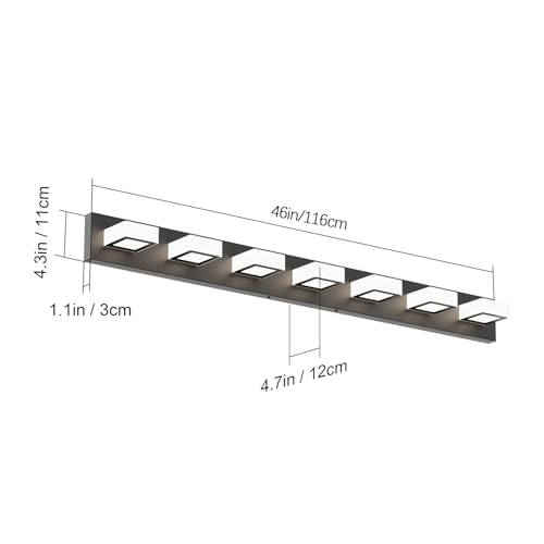 Image of Ralbay 46 inch LED Matte Black Vanity Lights 7 Lights Acrylic Metal Black Modern Vanity Lights Black Bathroom Lighting Fixtures Over Long Mirror (Natural White Light 4500K)