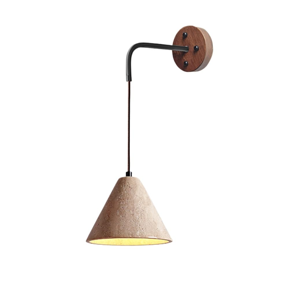 ITOSUI Vintage Industrial Wall Sconce - Rustic Farmhouse Bedside Lamp Sphere Marble Design Natural Wood Mid Century Light for Bedroom and Living Room(Cone)
