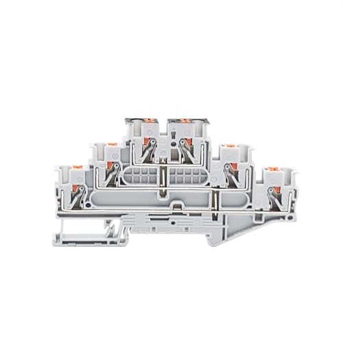 PT2.5-3L-PV Push-in 3-Level Din Rail Terminal Block with Equipotential Bonder Electrical Connector PT 2.5 mm² Terminals PT2.5-3L(Gray,5 Pcs)
