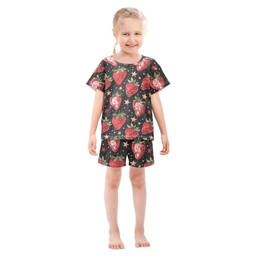 ALAZA Vintage Strawberry and Stars Pajama Set Short Sleeve Sleepwear Soft Lounge Nightwear3