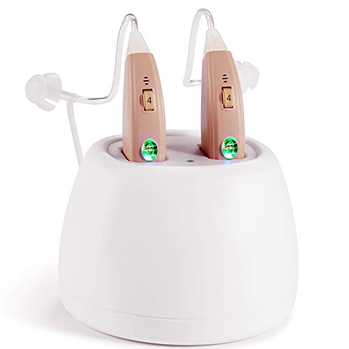 iBstone Hearing Amplifier Rechargeable Vive20, Digital BTE Hearing Aid with Noise Reduction, Personal Sound Amplifier Devices PSAP (Pair, Beige)