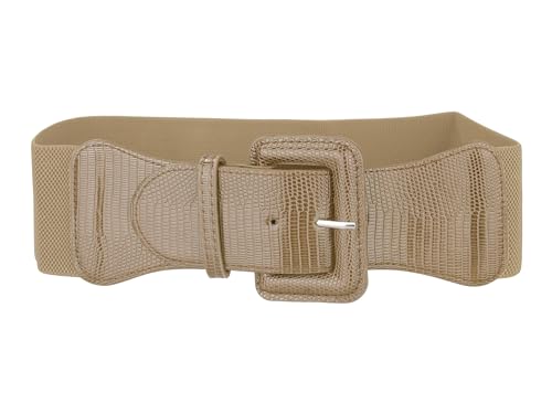 Allegra K Elastic Waist Belts for Women Wide Belts Rectangular Chunky Buckle