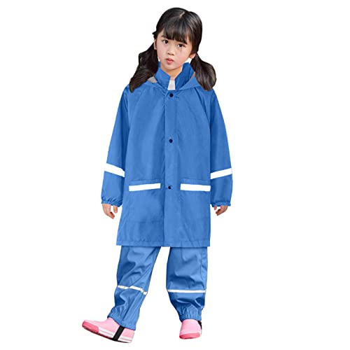 Kids Reusable Raincoat Windproof Reflective Outwear Coat Girls Trench Coats Pants Long Sleeve Pockets Soccer Rain Gear