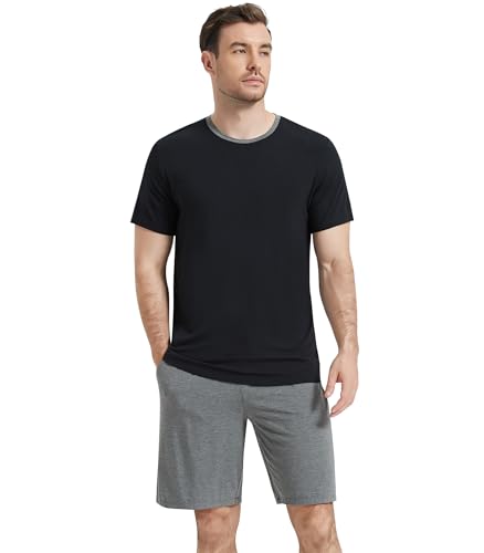 Image of NACHILA Men's Pajama Set, Cooling Bamboo Viscose Short Sleeve Top & Shorts