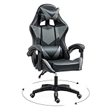 ​​Ergonomic Gaming Chair Adjustable Lumbar Support & Headrest - Reclining Office Computer Chair, 360° Swivel PU Leather Racing Seat for Long Sessions​ (Black+grey)