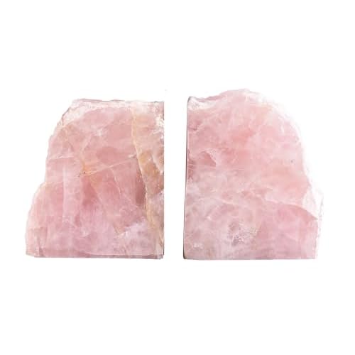 AMOYSTONE Heavy Duty Rose Quartz Bookends - Natural Stone Shelf Organizer with Non-Skid Base for Desks & Shelves (1 Pair, 6-8 LBS) 6-8 Pounds Pink