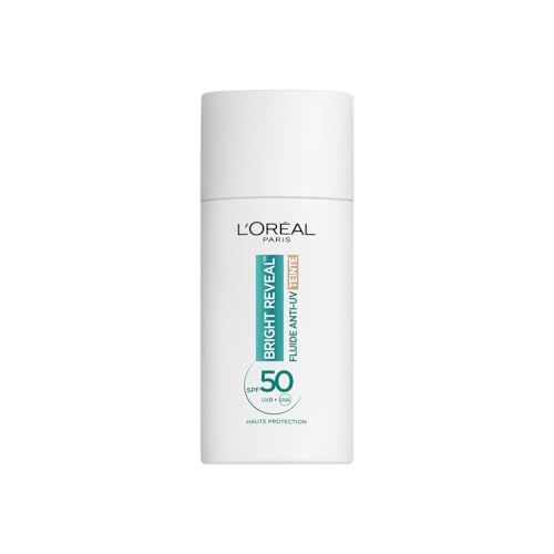 L'Oréal Paris - Fluide Anti-UV SPF50+ - Bright Reveal - Teint Unifié et Peau Éclatante - Couvrance Légère - Formulation Anti-Tache et Anti Imperfections -...