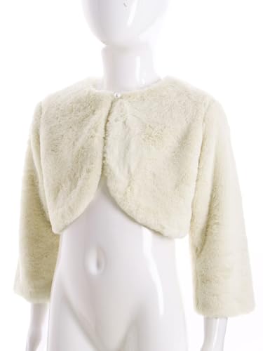 JanJean Kids Girls Faux Fur Bolero Shrug Crop Jacket Coat Long Sleeve Open Front Outerwear Party Wedding Dress Up4