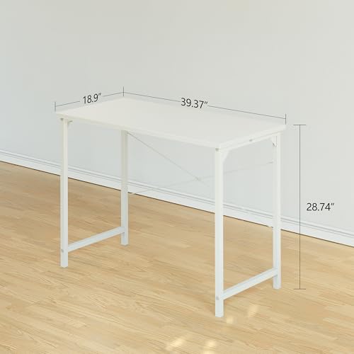 Image of Cubiker Computer Desk, 40 Inch Small Home Office Desk for Small Spaces, Modern Simple Style for Home, Modern White