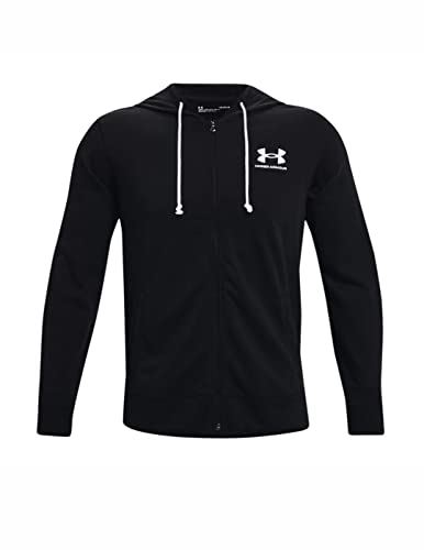 Under Armour Rival Terry Côté Gauche Zip Complet Hommes, Sweat pour Homme Ultra-Doux, Sweat à Capuche Respirant pour l'entraînement, Black/Onyx White, XL