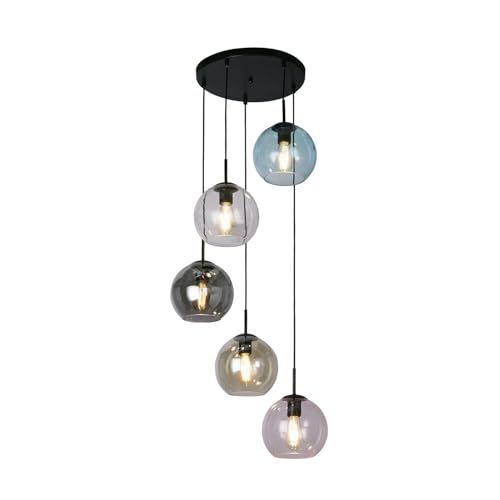 Searchlight Mardi Gras II Lampe suspendue à 5 lumières, noir, verre coloré