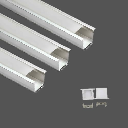 Image of (25x25mm LED Strip Light 1Meter Aluminium Rectangular Conciled Profile Light Channels with Diffused Cover, End Caps and Mounting Clips Without LED Straight Linear - Pack of 3