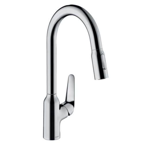 hansgrohe Küchenarmatur (Wasserhahn Küche 360° schwenkbar, ausziehbare Brause mit 2 Strahlarten, hoher Komfort-Auslauf 220mm, Standardanschlüsse) Chrom