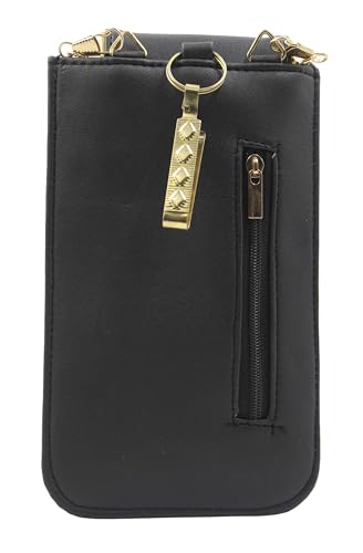 Image of Tickles Fancy Artificial Leather Mobile Pouch with Waist Clip Saree Hook for Girls Women (Color: Black) (Suitable for Mobile Sizes: Below 6.5 Inches)