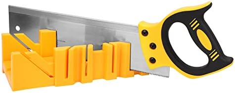 Caja de ingletes con sierra, caja de inglete con sierra de lomo, herramienta de corte de plástico con compartimento para sierra, caja de sierra ingletadora para trabajos en madera