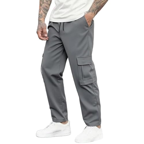 Casual Cargo Pants for Mens Jogging Hiking Work Office Trousers Elastic Waist Drawstring Wide Leg Pants with Pockets