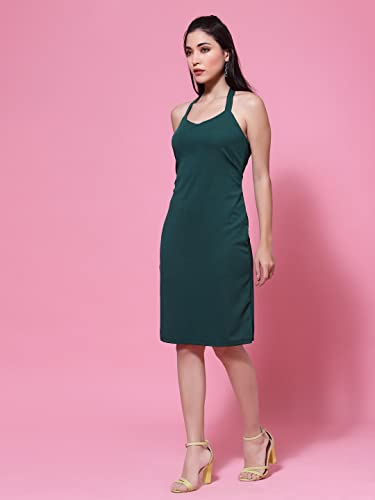 Image of OOMPH! Women Mini /Short Bodycon Dress in Lycra Blend Fabric with Halter Neck and No Sleeves