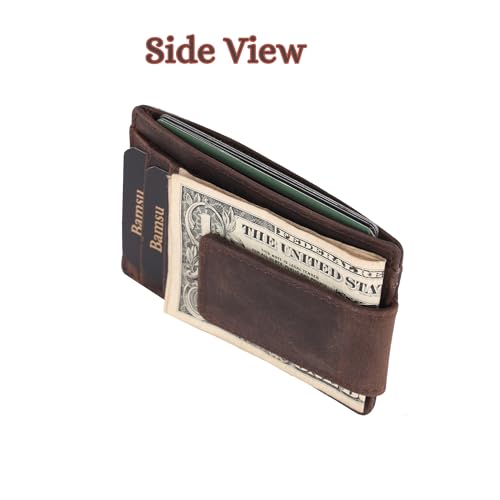 Image of Brown Slim Money Clip Wallet for Men - Full-Grain Cowhide Leather, Strong Magnetic Clip, Front Pocket Card Holder, Minimalist Design