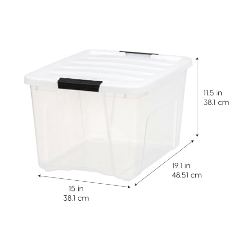 Image of IRIS USA 40 Qt Storage Bins with Lids, 6 Pack, Clear /White | Versatile storage for clothing, linens, seasonal decor, closet organization, and shelving units.