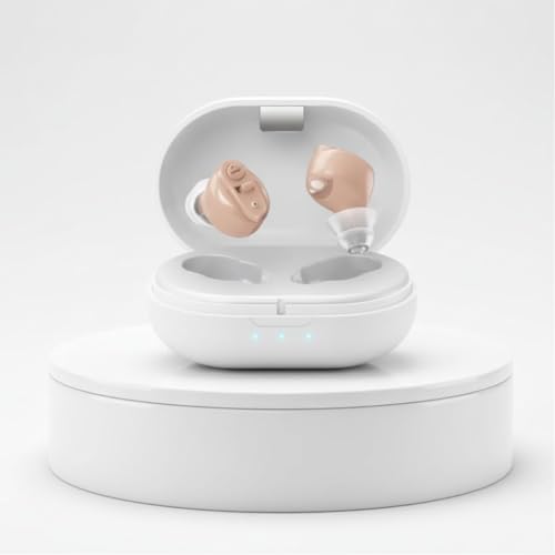 Image of Aika AG-7901 Mini Rechargeable CIC Digital Hearing Aid Sound Amplifier Machine for Old age with Auto Noise Cancellation, Clear Sound and Dry Kit (For Both Ear, Beige)