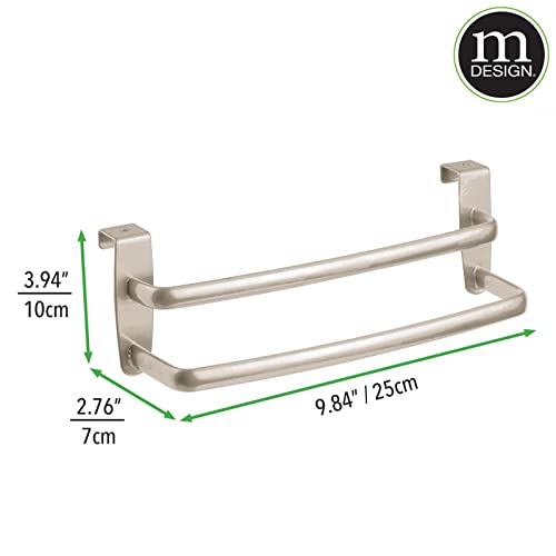 Mdesign Over-Door Cabinet Towel Holder - Kitchen Cabinet Double Towel Bar Rack - Over Cabinet Towel Bar Hanger For Hand, Dish, And Tea Towels - 9.84" Wide - Spira Collection - Satin #TOP6
