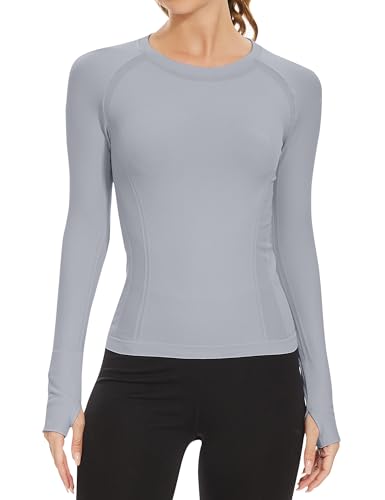 Image of MathCat Workout Shirts for Women Long Sleeve, Workout Tops for Women, Quick Dry Gym Athletic Tops,Seamless Yoga Shirts XS-XL