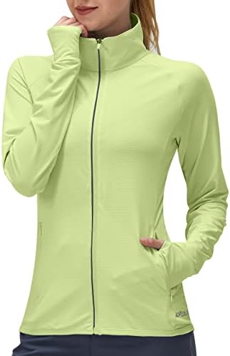 Women's UPF 50+ UV Sun Protection Clothing Long Sleeve Athletic Hiking Shirts Lightweight SPF Zip Up Outdoor Jacket(Green,S)