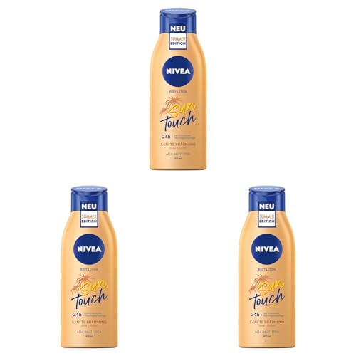 NIVEA Sun Touch Body Lotion (400 ml), Pflegelotion mit sanftem Bräunungseffekt ohne Streifen, feuchtigkeitsspendende Körpercreme mit Ginkgo-Extrakt und Traubenkernöl (Packung mit 3) NIVEA Sun Touch Body Lotion (400 ml), Pflegelotion mit sanftem Bräunungseffekt ohne Streifen, feuchtigkeitsspendende Körpercreme mit Ginkgo-Extrakt und Traubenkernöl (Packung mit 3)