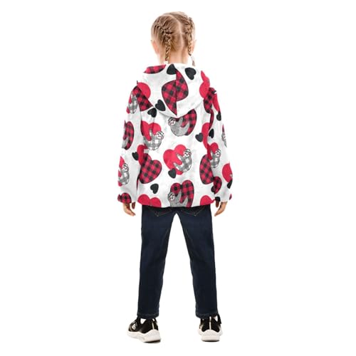 OTVEE Valentine Plaid Heart Sloth Kids Hoodie Jacket Fall Spring Full Zip Warm Outwear Coat4