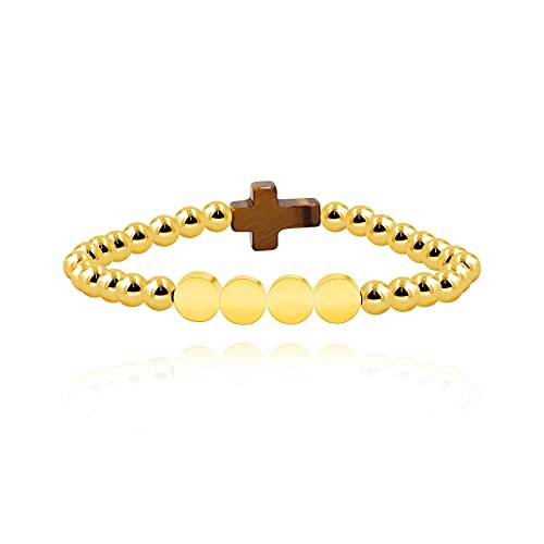 Image of Uloveido Black Agate Side Cross Bracelet Mustard Seed Charms, Personalized Letter A-Z Tiger's Eye Bangle Y944