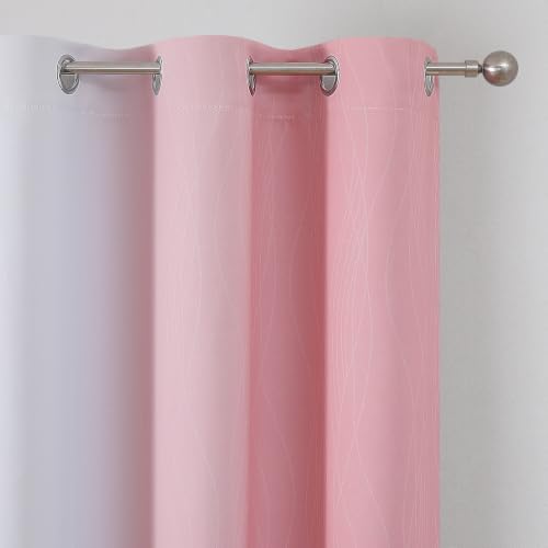 Image of Estelar Textiler Pink and Greyish White Ombre Blackout Curtains 72 Inch Long for Kids Bedroom, Room Darkening Thermal Insulated Grommet Gradient Window Drapes for Living Room /Nursery, 42Wx72L,2 Panels