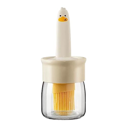 Generic Sauce Cream Bottle, Silicone Basting Brush Bottle, Brushing Cooking Grilling, Oil Container Brush, Oil Dispenser with Brush for Condiment Butter, Beige