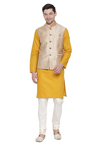 Elina fashion Men's Indian Silk Blend Kurta Pajama And Nehru Jacket (Waistcoat) Wedding Traditional Diwali Dress Set