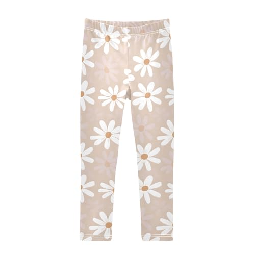 ALAZA Girls' Leggings Children's Yoga Pants Skinny Printed Dance Flower Oatmeal Color Comfortable 4T