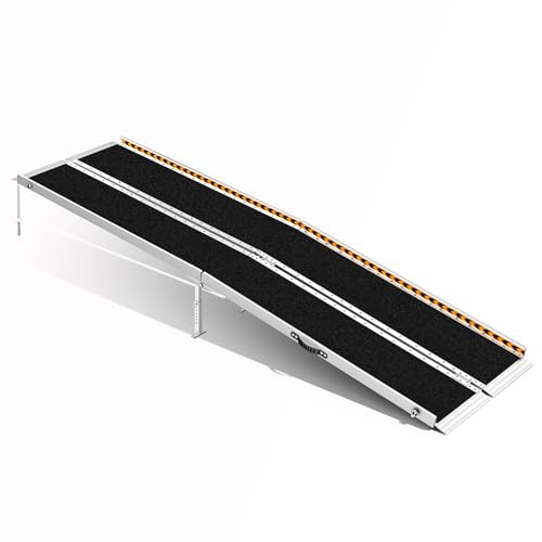 TaiH Leo 8 Feet Wheelchair Ramp, Non-Slip Aluminum Folded Handicap Ramp with Support Legs, Safer Door Threshold Wheelchair Ramps for Home, Wheel Chair Ramp for Home Steps, Stairs, Entry, Doorways